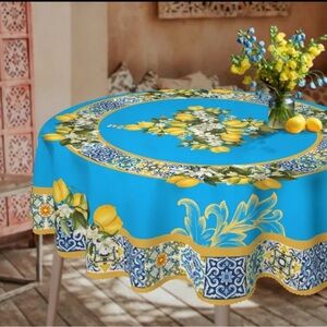Lemon and Blossoms Tablecloth 60” Round